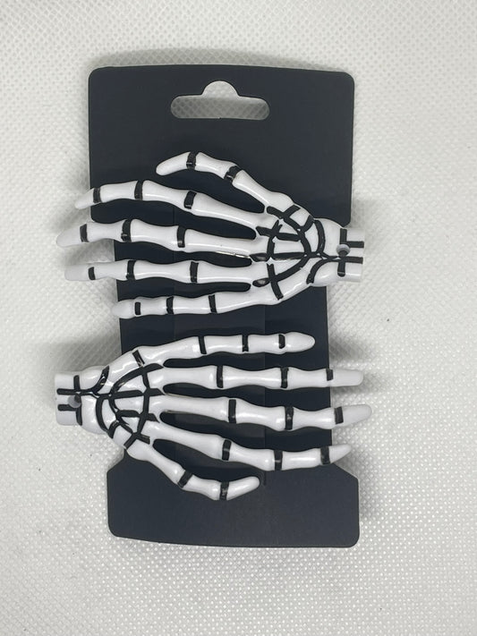 Skeleton Hands White Hair Clips